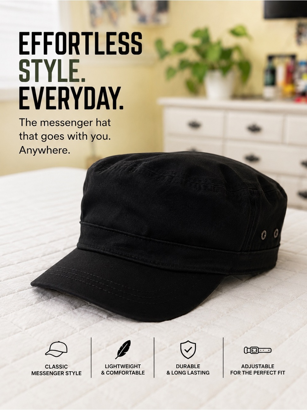 Classic Black Messenger Hat